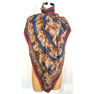 Vintage Chloe Large Pure Silk Hand Rolled Edges Nautical Scarf Shawl Wrap Bows